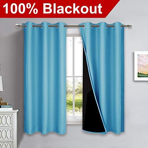 NICETOWN 100% Blackout Curtains 45 inches Long, Teal Blue, 1 Pair, 42 inches - Image 2