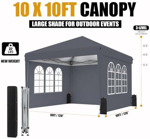 10x10 Pop Up Canopy Tent with Sidewall, Commercial - Image 3