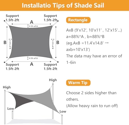 10' x 13' Rectangle Sun Shade Sail, 185 GSM HDPE - Image 4