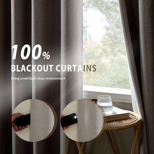 NICETOWN Natural Linen 100% Blackout Curtains 90 inches - Image 3