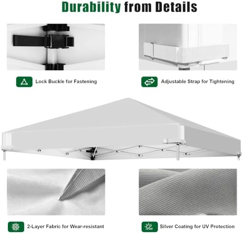 10x10ft Replacement Canopy Top, Waterproof & UV Protection Canopy Tent Top Cover - Image 6