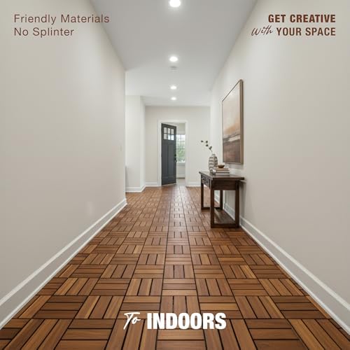 Acacia Wood Interlocking Deck Tiles, Patio & Backyard Tile, 12 in - Image 3