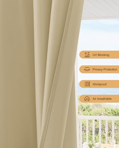 Outdoor Curtains for Patio Waterproof Rod Pocket 6 Pcs 54x95 Inch Cream - Image 5