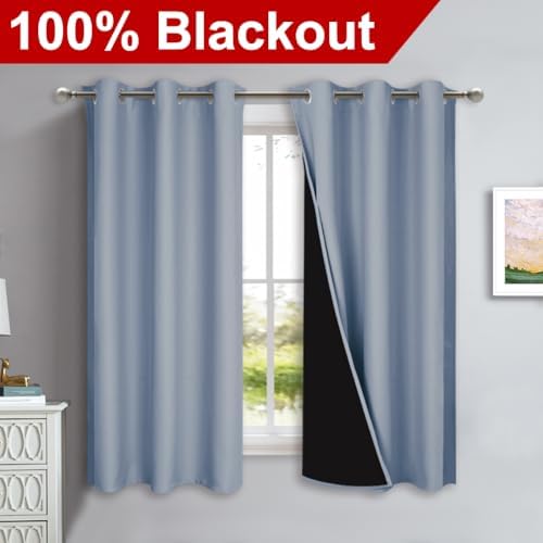 NICETOWN 100% Blackout Curtains 54 inches Long, Vintage Blue, 1 Pair, 42 inches - Image 2