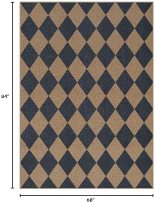 Lahome Checkered Easy Jute 5x7 Outdoor Patio Rug, Living Room Rugs Washable - Image 2