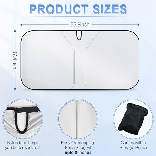 SINGARO 300T Universal Car Windshield Sun Shade, Foldable Reflective - Image 2