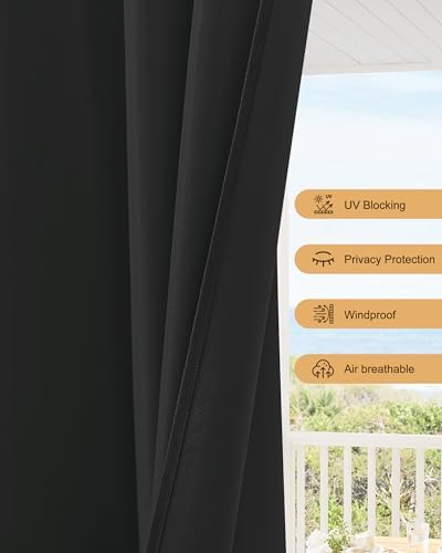 Outdoor Curtains for Patio Waterproof Rod Pocket 6 Pcs 54x95 Inch Black - Image 4
