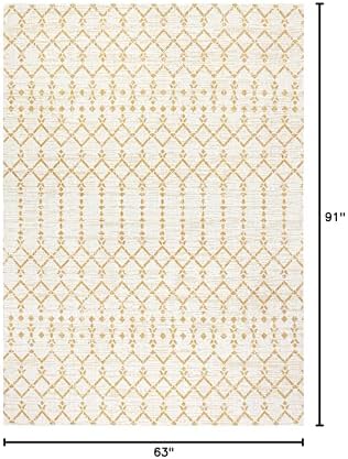 JONATHAN Y Moroccan Geometric Indoor Outdoor Area Rug 5X8 Cream/Yellow - Image 2