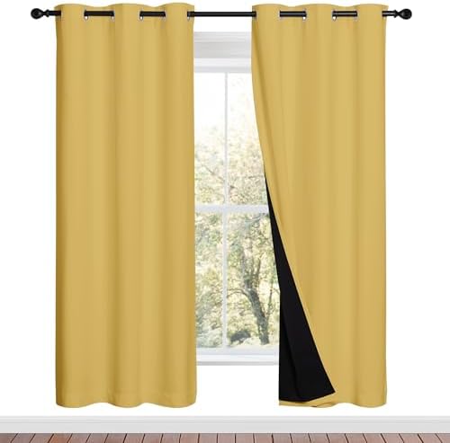 NICETOWN Bright Yellow Full Shade Curtain Panels, Pair of Energy Smart & Noise by NICETOWN