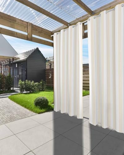 Striped Outdoor Curtains for Patio Waterproof Weatherproof, Cream and White - Image 6