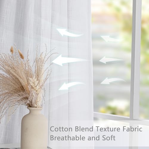 MYSKY HOME White Curtains 80 Inch Length 2 Panels Set, Semi Sheer Cotton Blend - Image 5