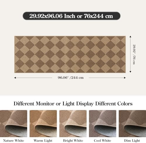 Lahome Checkered Easy Jute Kitchen Runner Rug, 2x8 Outdoor Rugs Washable - Image 2