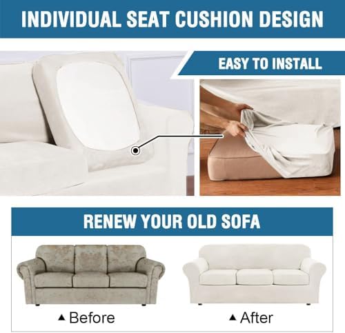 H.VERSAILTEX High Stretch Sofa Slipcover 4 Piece Cover Velvet Furniture - Image 5