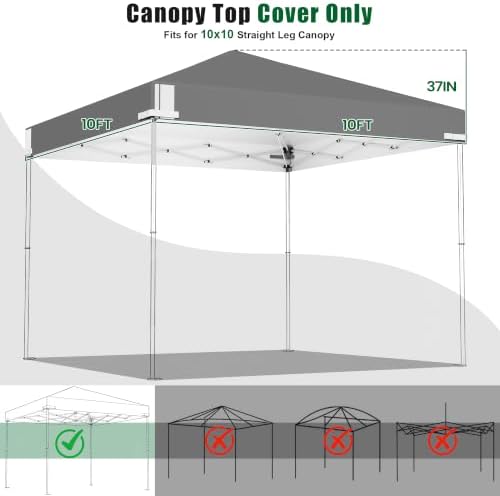 10x10ft Replacement Canopy Top, Waterproof & UV Protection Canopy Tent Top Cover - Image 2