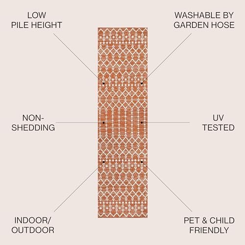 JONATHAN Y Moroccan Geometric Indoor Outdoor Runner Rug 2X10 Orange/Cream - Image 2