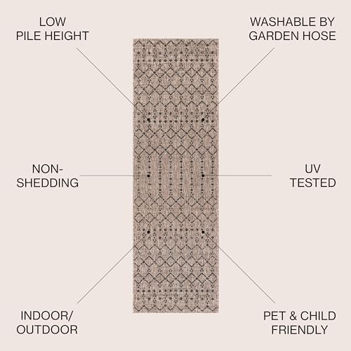 JONATHAN Y Moroccan Geometric Indoor Outdoor Runner Rug 2X14 Natural/Black - Image 2