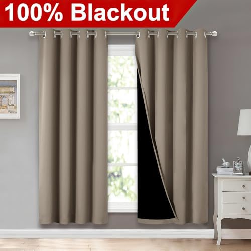 NICETOWN Taupe Full Shade Curtain Panels, Pair of Energy Smart & Noise Blocking - Image 2