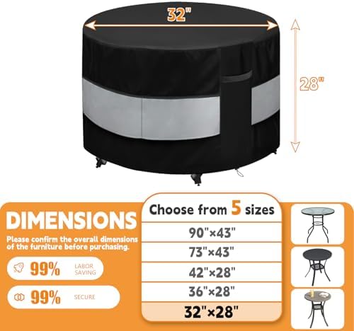 Round Patio Furniture Cover Black Grey Waterproof Up to 10000pa - Image 2