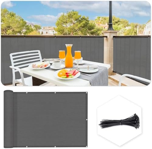 SUNLAX 2.5'x10' Dark Grey Balcony Privacy Screen Fence 90% UV Block by SUNLAX
