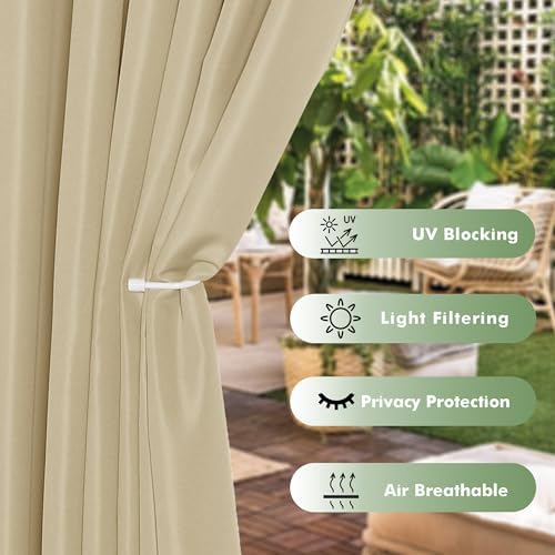 HolidayIdeas Outdoor Curtains for Patio Waterproof 6 Pcs 54x95 Inch Cream - Image 3