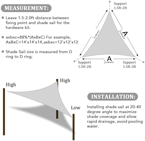 Shade&Beyond 9'X10'X13.5' Sun Shade Sail Light Grey Triangle - Image 6