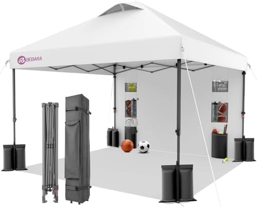 10x10 Pop Up Canopy with Sidewall, One Push Easy Setup by Bebara