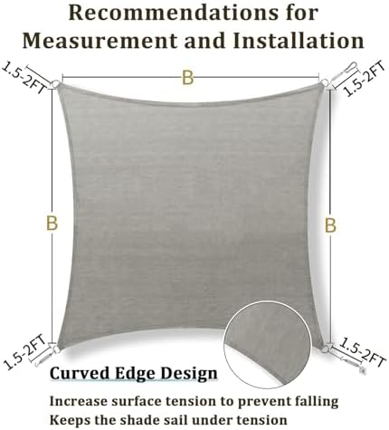 Shade&Beyond 8'X8' Sun Shade Sail Light Grey Rectangle - Image 5