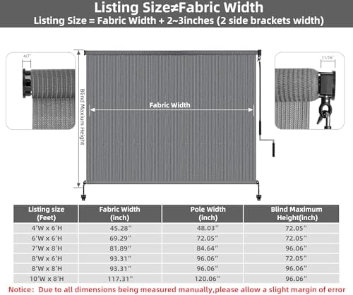 Outdoor Roller Shades for Patio 72"Wx96"H, Patio Shade Roll Up Outdoor Blind - Image 3