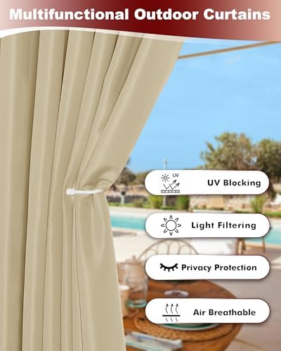 Grommet Outdoor Curtains for Patio Waterproof 8 Pcs 54x108 In Cream - Image 3