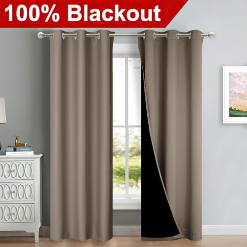 NICETOWN Taupe Full Shade Curtain Panels, Pair of Thermal Insulated & Energy - Image 2