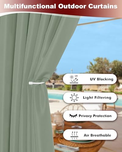 Grommet Outdoor Curtains for Patio Waterproof 8 Pcs 54x108 In Sage Green - Image 3