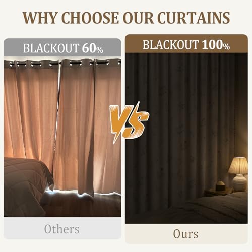 Boho Floral 100% Blackout Curtains 84 Inch 2 Panels Linen Texture - Image 2