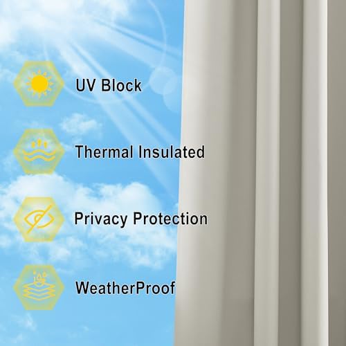 NICETOWN 2 Panels Natural Outdoor Patio Curtainss Waterproof, Detachable Sticky - Image 4