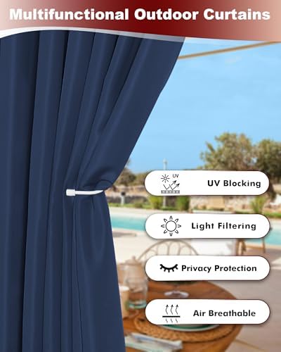 Grommet Outdoor Curtains for Patio Waterproof 8 Pcs 54x84 In Navy - Image 3