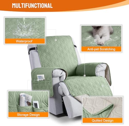 VANSOFY 100% Waterproof Recliner Chair Covers Washable, Light Green - Image 7