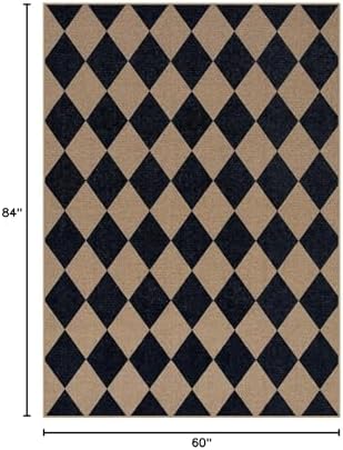 Lahome Checkered Easy Jute 5x7 Outdoor Rug, Washable Rugs - Image 2
