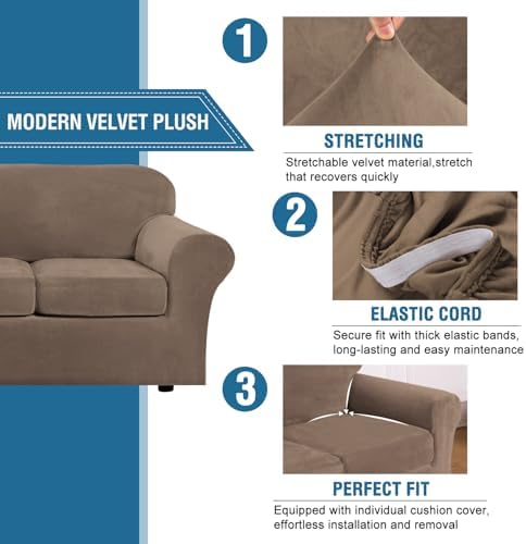 H.VERSAILTEX Rich Velvet Stretch 2 Piece Cover Chair Slipcover Sofa Cover - Image 3