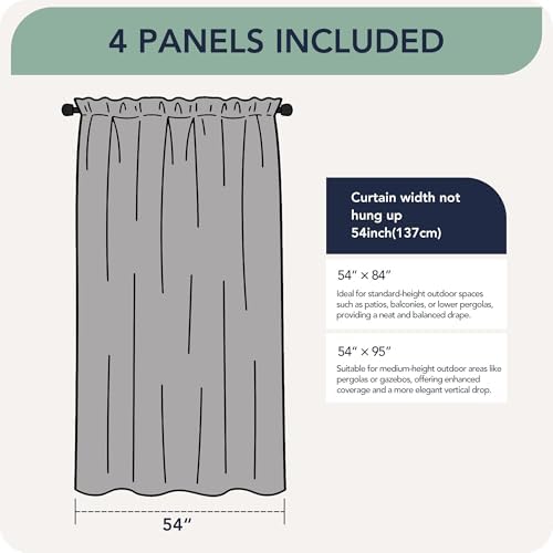 Patio Curtains Outdoor Waterproof, 4 Panels, Rod Pocket Sunshades - Image 6