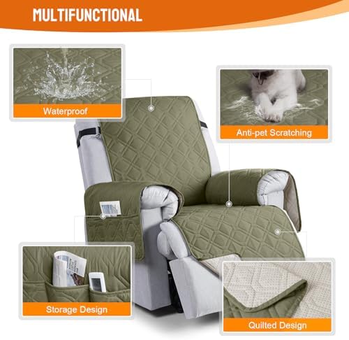 VANSOFY 100% Waterproof Recliner Chair Covers Washable, Olive Green - Image 7