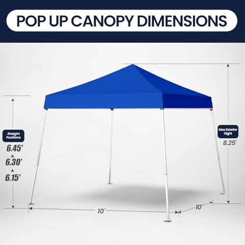 10x10 Pop Up Canopy, 300D Silver Coated Blue Fabric Outdoor Gazebo, Beach Tent - Image 2