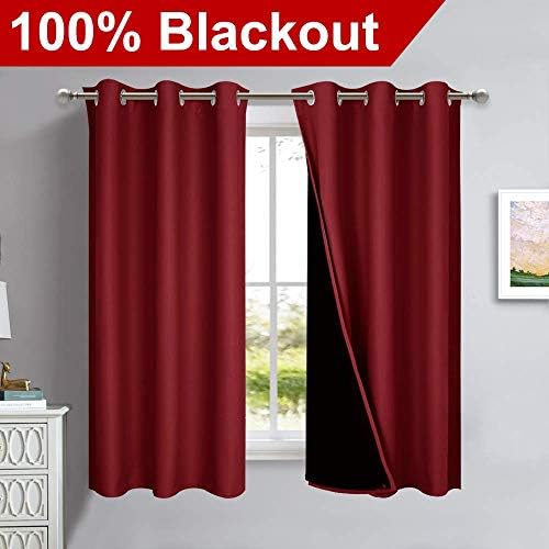 NICETOWN 100% Blackout Curtains 45 inches Long, Burgundy Red, 1 Pair, 42 inches - Image 2