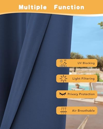 Extra Wide Outdoor Curtains for Patio Waterproof 2 Pcs 110x95 Inch Navy - Image 3