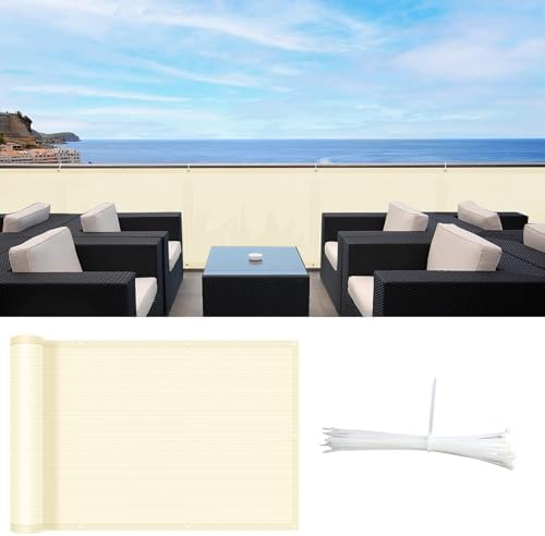 SUNLAX 2.5'x7' Butter Cream Balcony Privacy Screen Fence 90% UV Block by SUNLAX