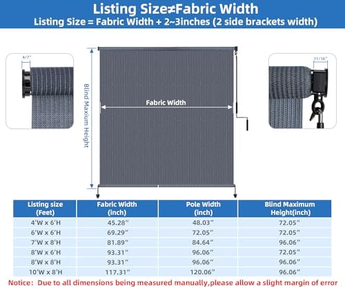Outdoor Roller Shades for Patio, Cordless Porch Blinds Patio Shades 48"Wx72H - Image 3