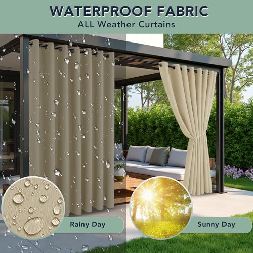 Outdoor Curtains for Patio Waterproof, 6 Drape Panels, Sun Shades - Image 2