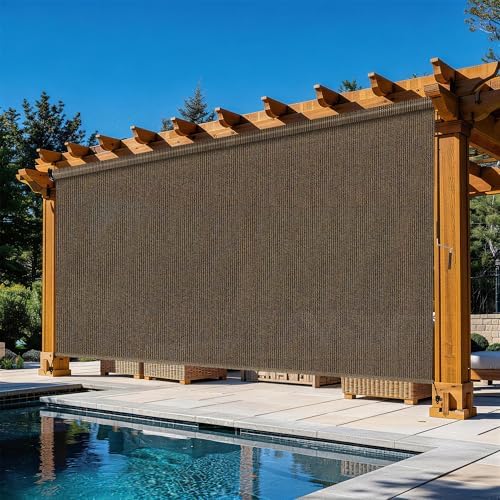 Outdoor Roller Shades for Patio 10'Wx8'H Mocha, 90% UV Block & Privacy by Unknown