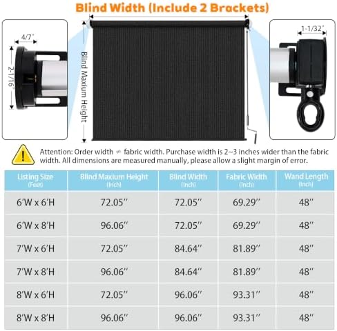 Outdoor Roller Shades for Patio 5'Wx6'H Black, 90% UV Block & Privacy - Image 6