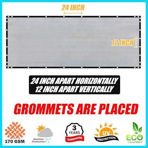 8' x 188' Gray Fence Privacy Screen, 90% Blockage Fabric Windscreen Cover - Image 4