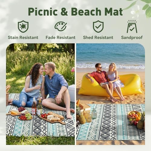 MontVoo Outdoor Rug Carpet Waterproof-Patio Rug Mat 9x12 Reversible RV Outdoor - Image 5