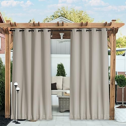 NICETOWN 2 Panels Thermal Outdoor Curtains Windproof W52xL72 Natural by NICETOWN